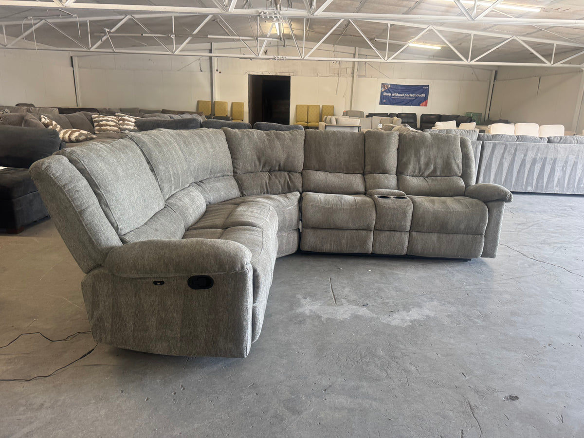Gray L-Shaped Reclining Sectik Al Sofa with 3 Manual Recliners