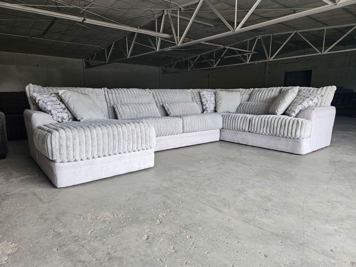 Light Gray Plush Corduroy U-Shaped Sectional Couch