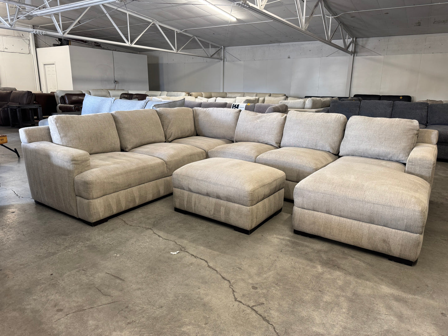 Beige Fabric U Shape Sectional with Ottoman