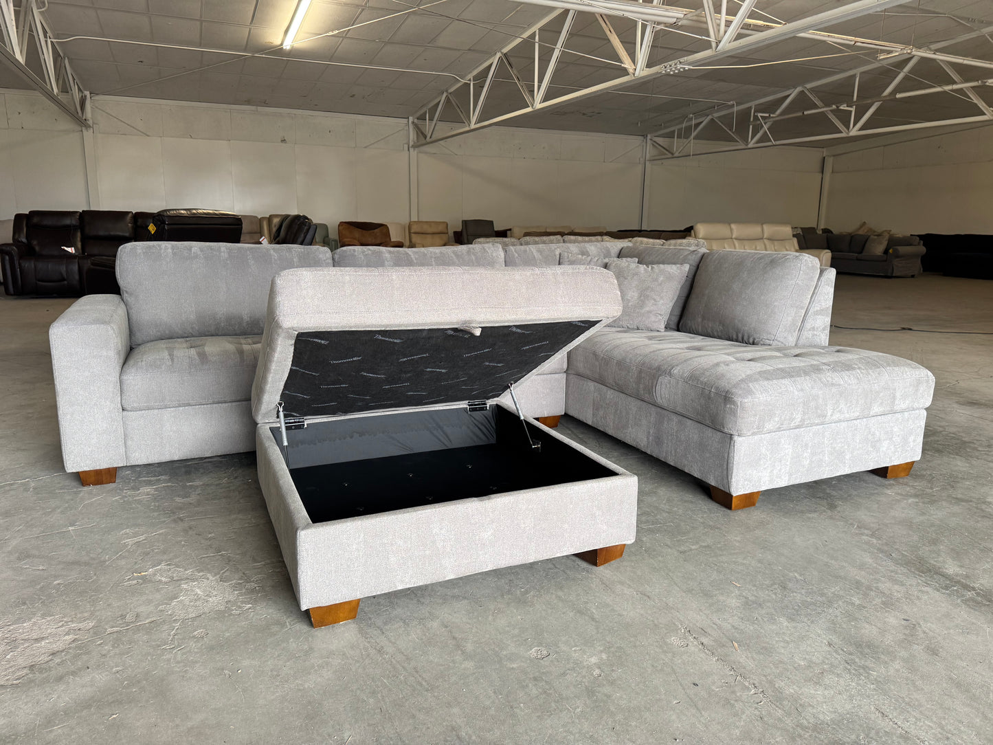 Gray L Shape Sectional with Storage Ottoman