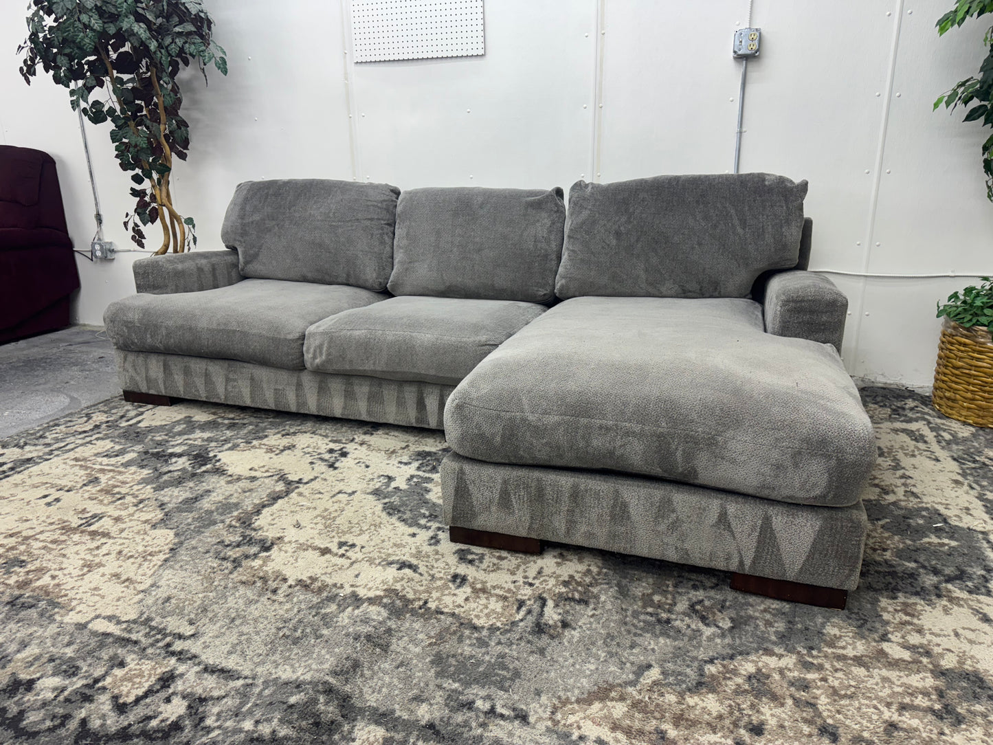 Plush Gray Sofa with Chaise