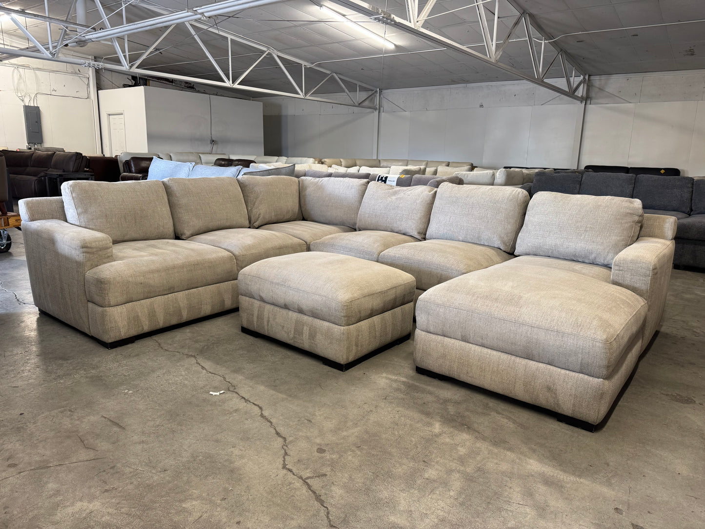Beige Fabric U Shape Sectional with Ottoman