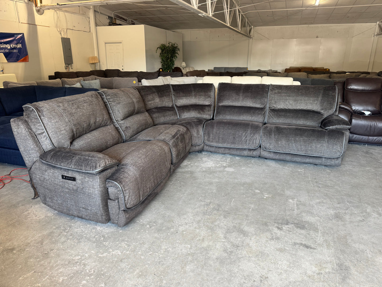 Sage Green Modular U-Shaped Sectional with 3 Pwr Recliners