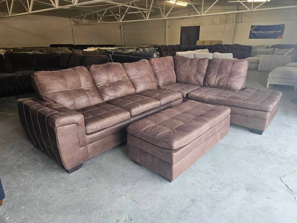Brown L-Shaped Sectional with Ottoman
