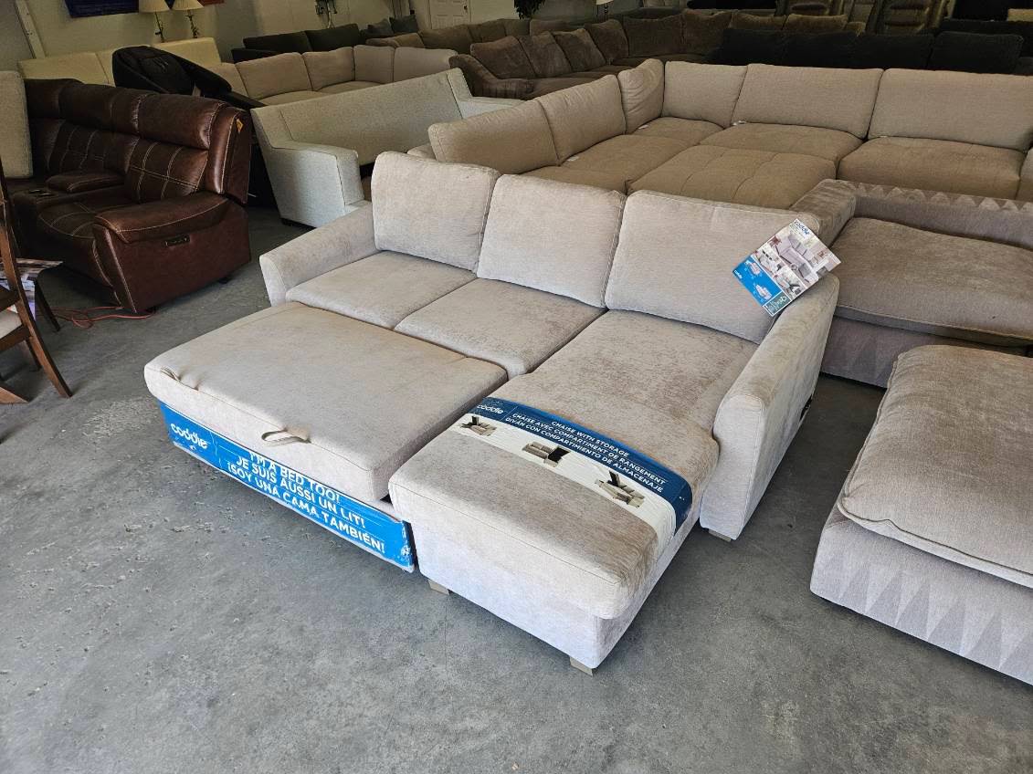 New Taupe Coddle Sleeper Sofa with Reversible Storage Chaise