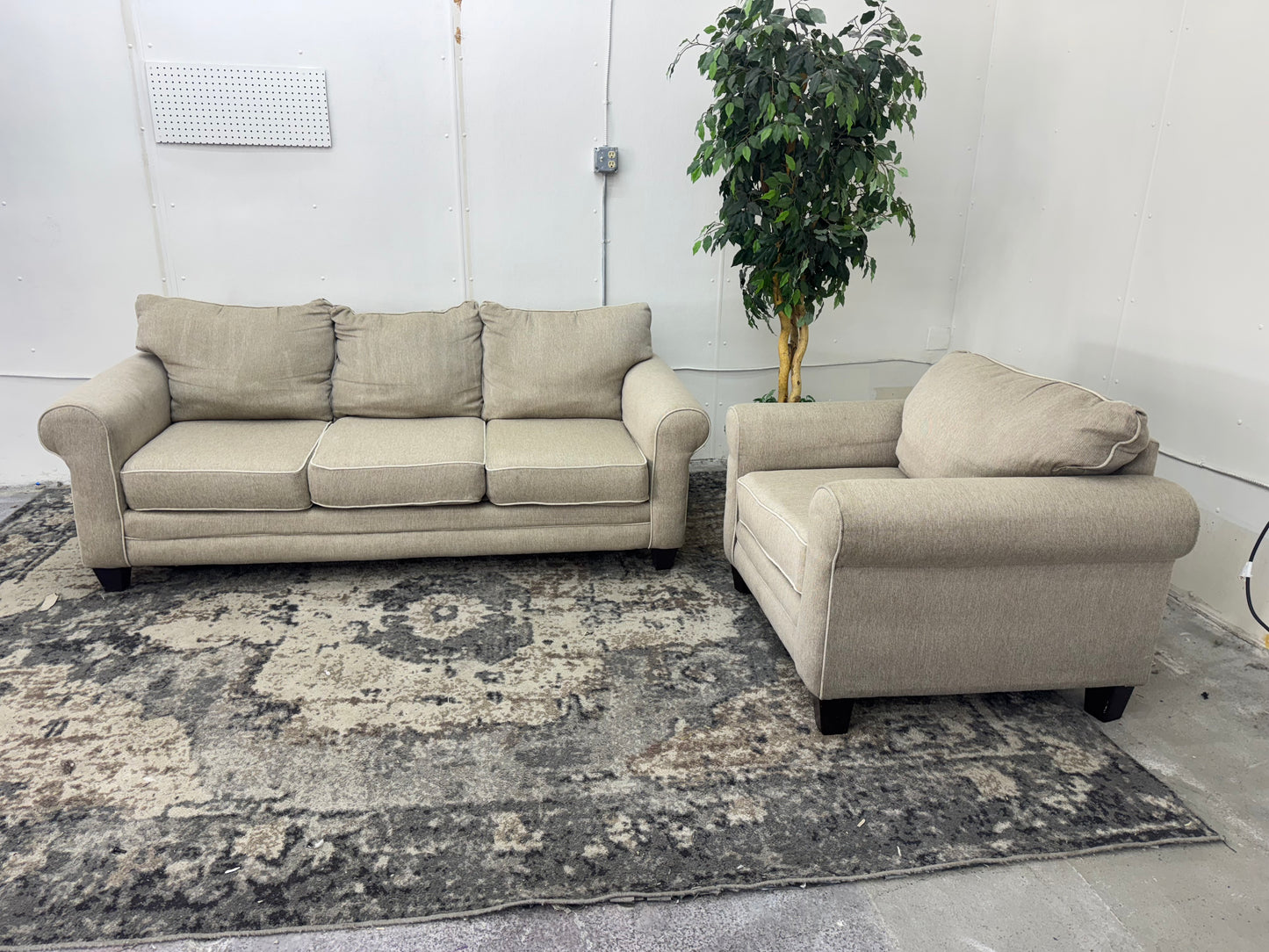 Beige Couch and Armchair Set