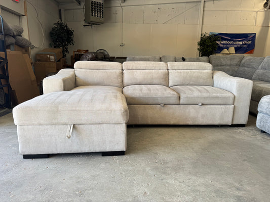 Beige Mid-Century Modern Sleeper Sectional with Storage Chaise