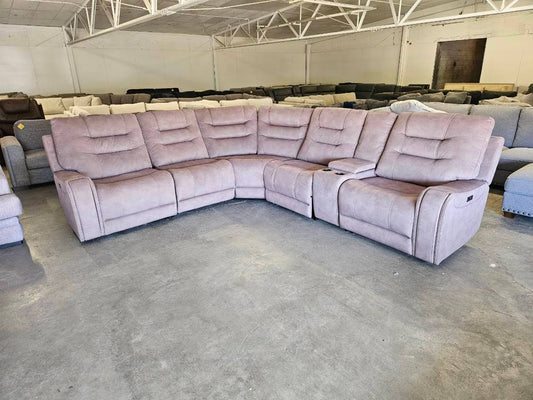 Light Brown Microfiber Modular Sofa with Three Power Recliners
