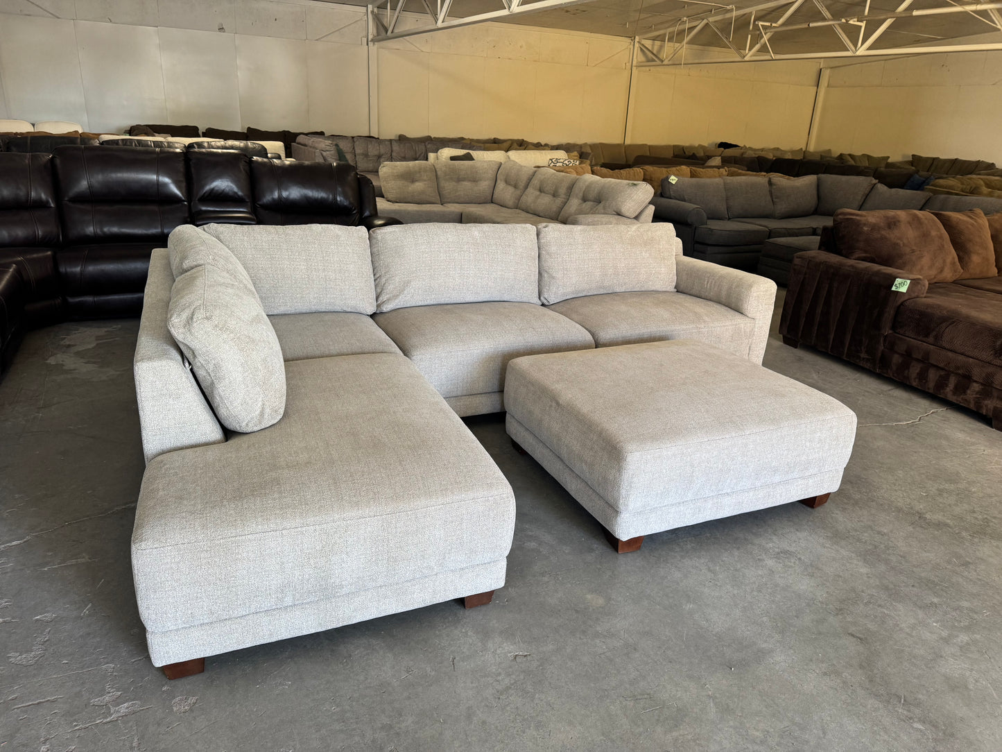Beige L Shape Sectional Couch and Ottoman