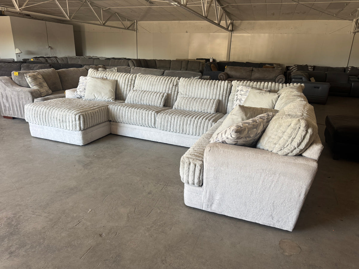 Light Gray Plush Corduroy U-Shaped Sectional Couch