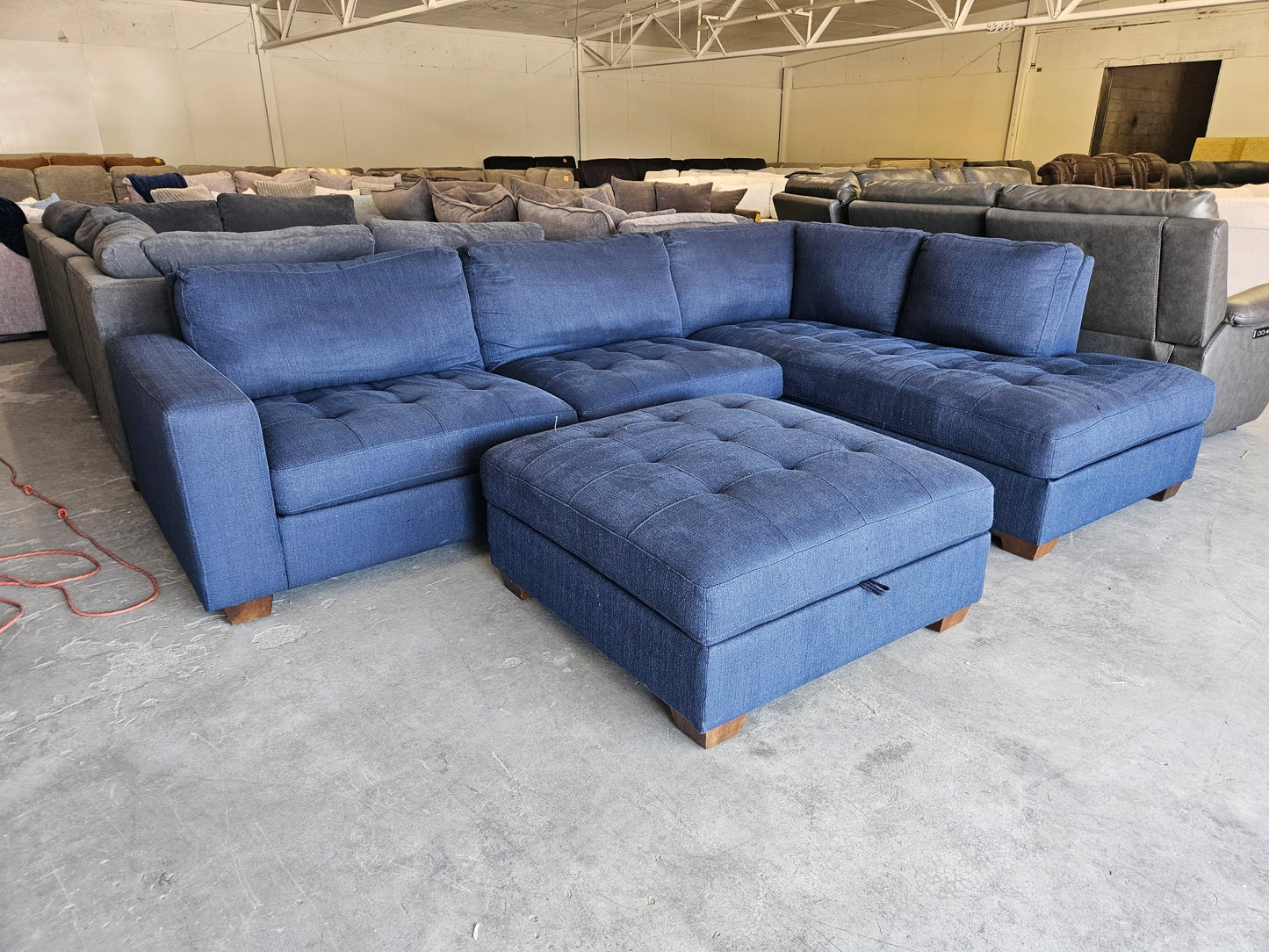 Blue L Shape Sectional with Storage Ottoman