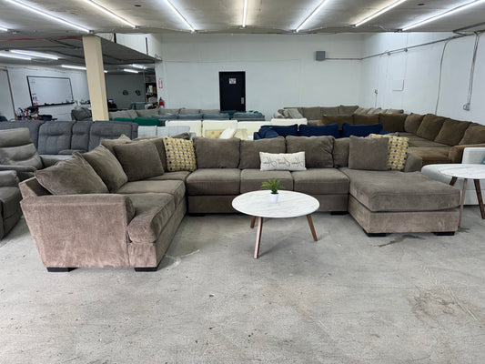 Huge Plush Brown U-Shape Sofa