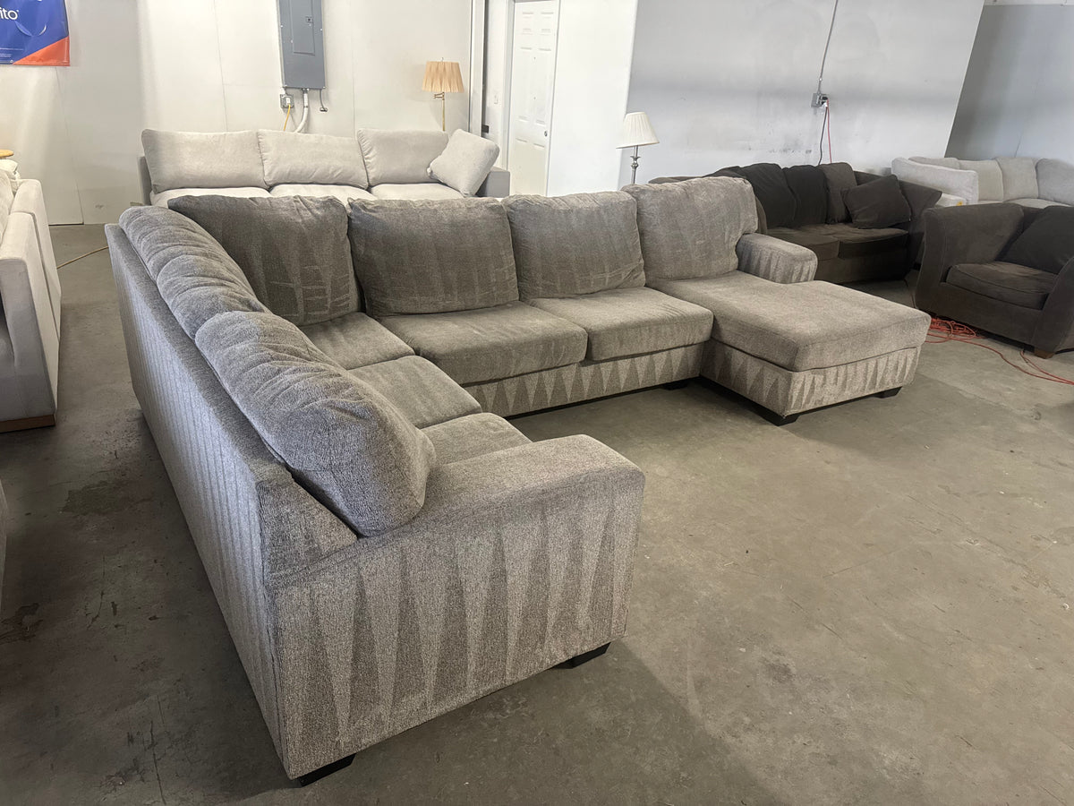 Taupe Fabric U-Shaped Sofa with Chaise Lounge