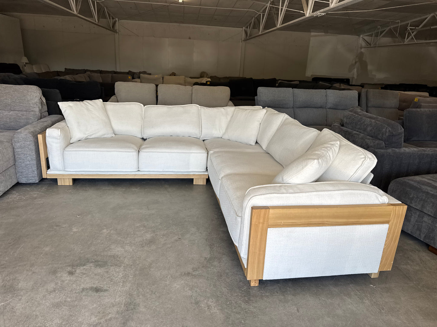 White Mid-Century Modern L-Shape Sectional