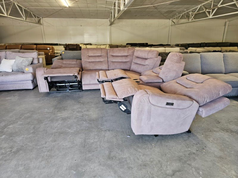 Light Brown Microfiber Modular Sofa with Three Power Recliners