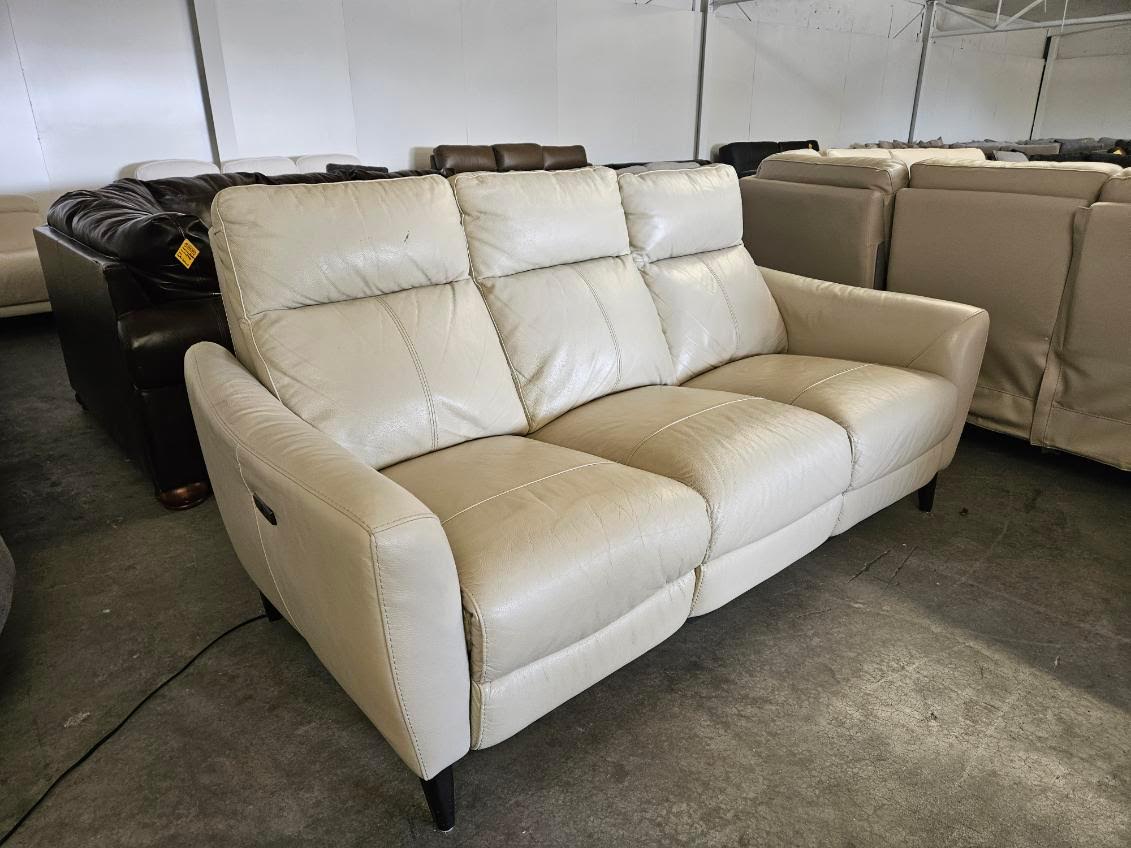 Cream Leather Power Reclining Sofa