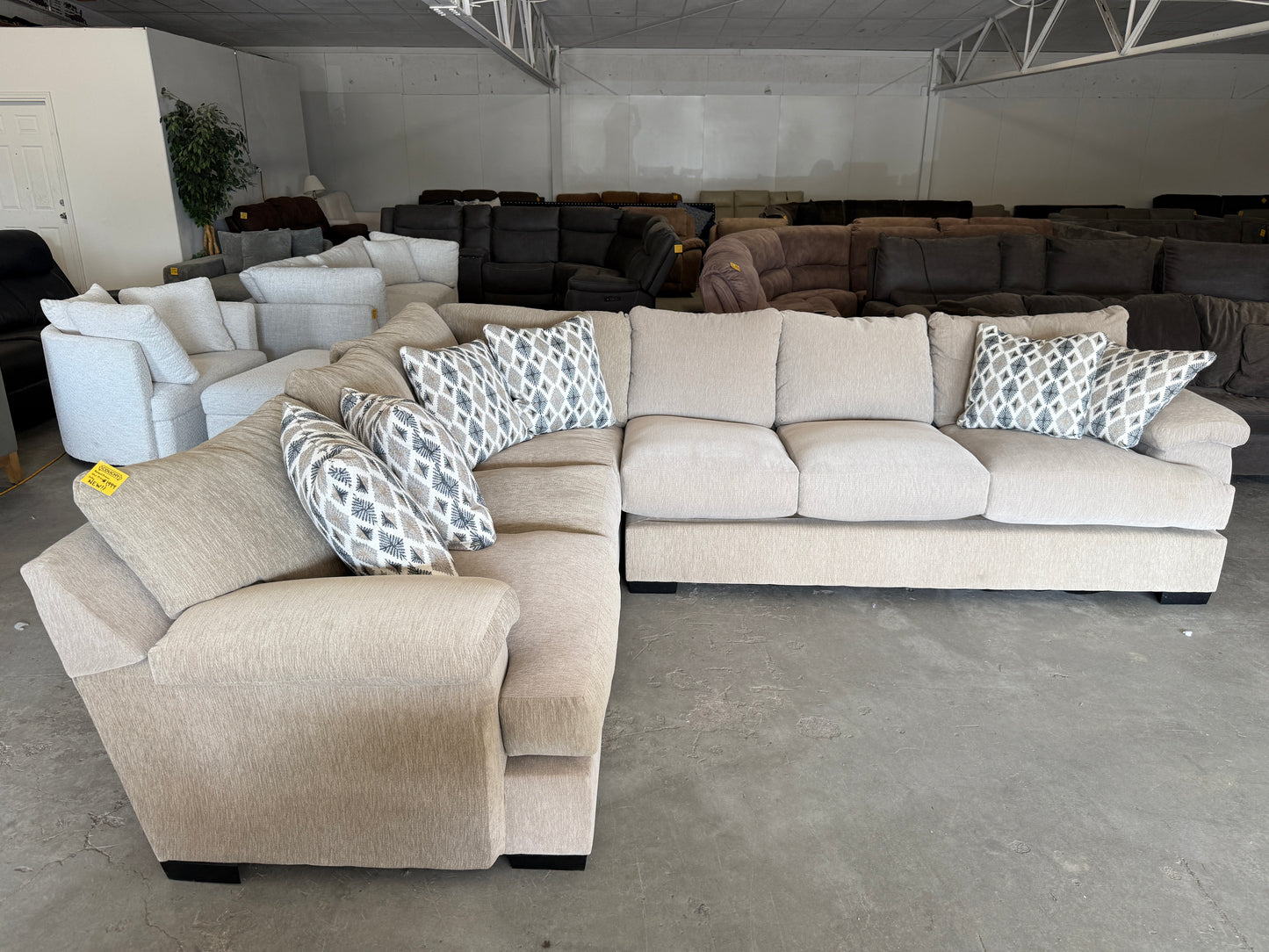 Brand New Beige Down-Filled L Shape Sectional