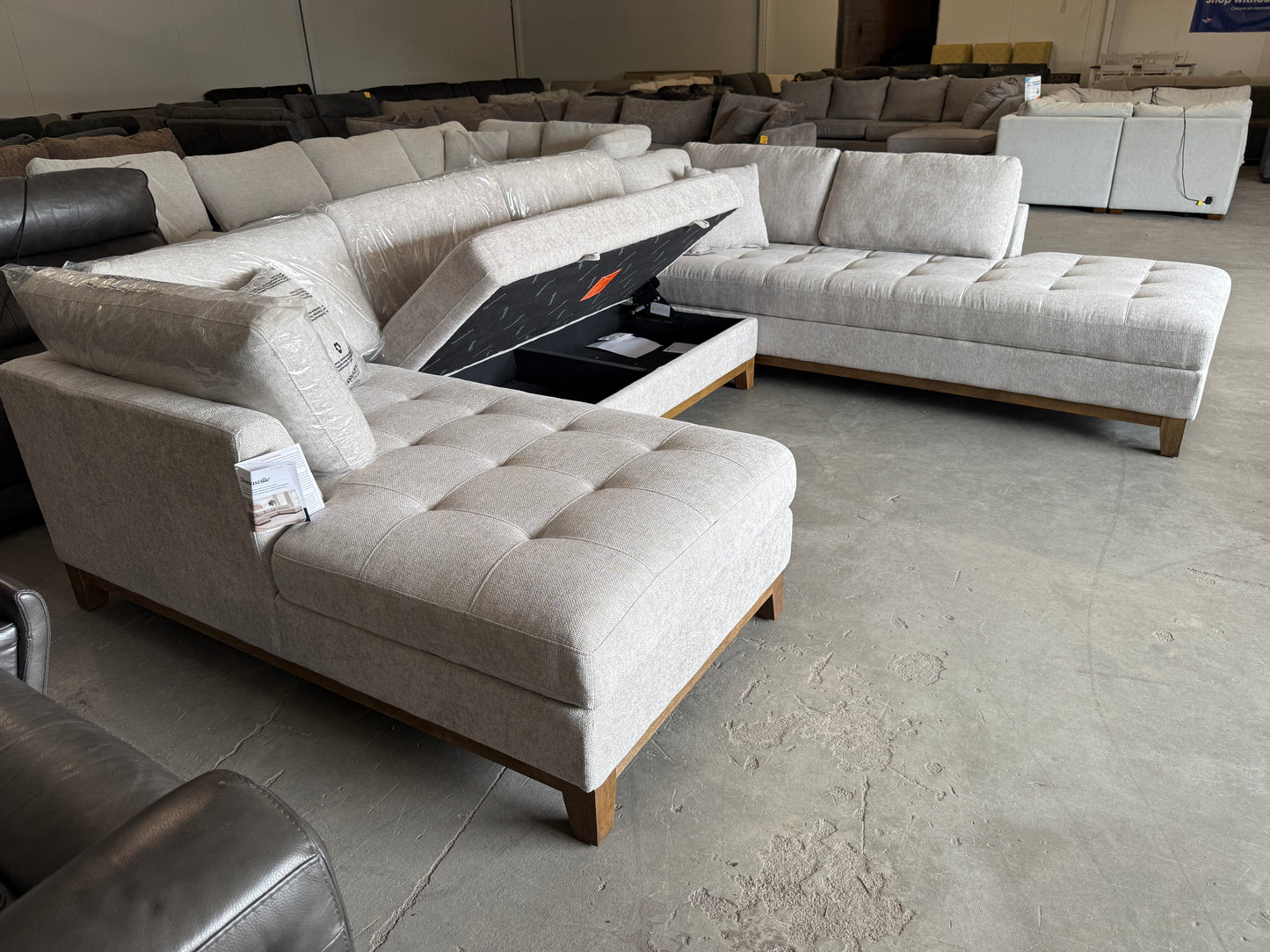 Brand New Gray Mid Century Modern U-Shaped Sectional with Dual Chaise Lounges