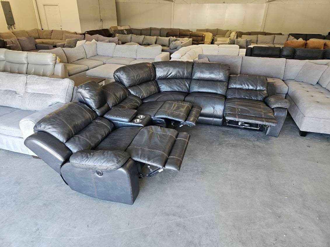 Charcoal Gray Leather Power Reclining Sectional