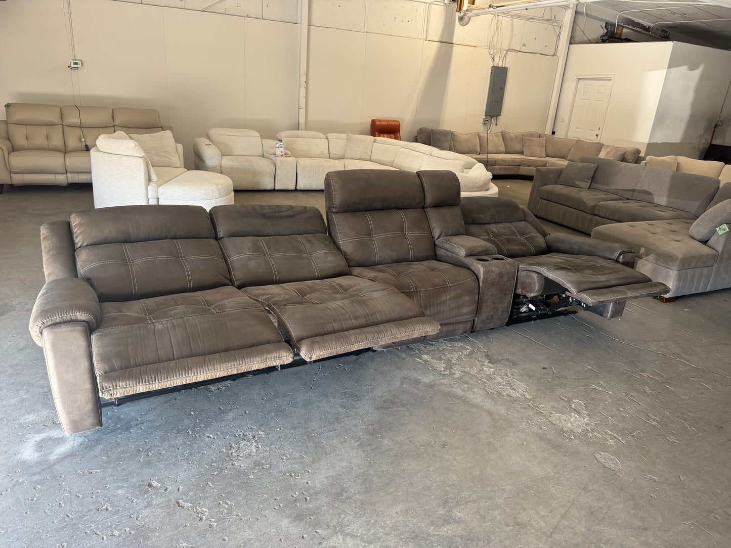 Gray 5-Piece Modular Sofa with 3 Recliners & Console