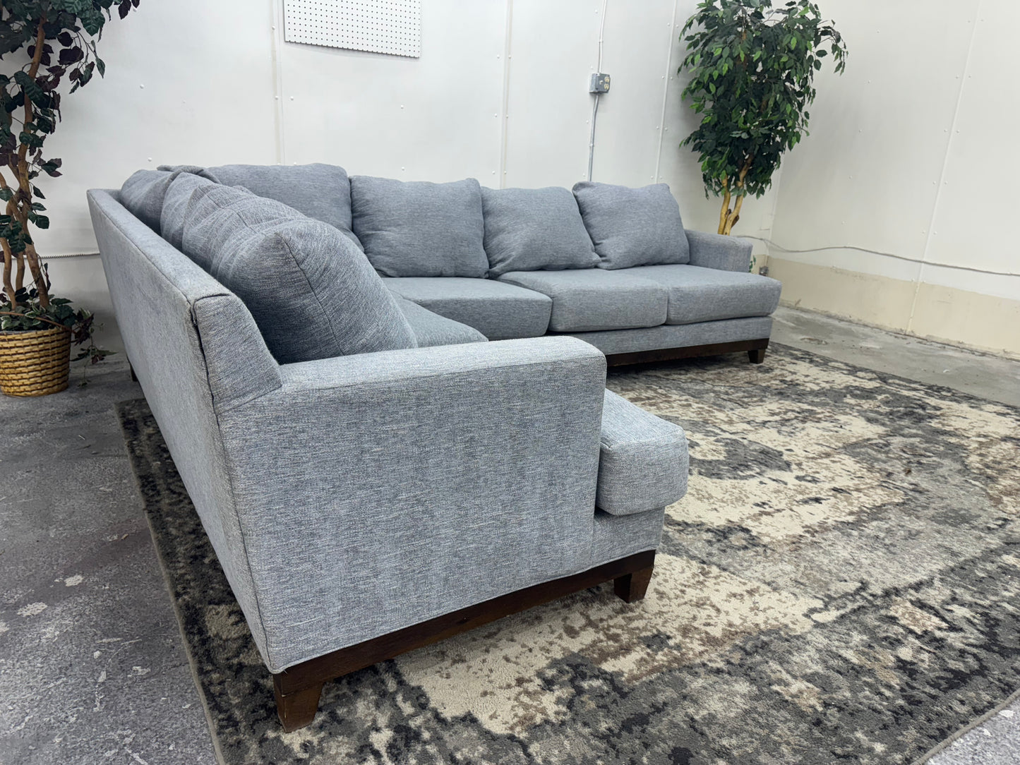 Blue Mid-Century Modern L-Shape Sofa