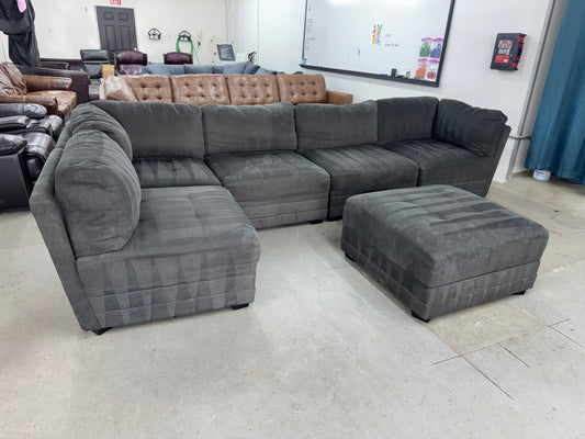 Gray Modular 6-Piece Sectional Couch with Storage Ottoman – Same Day Delivery Available!