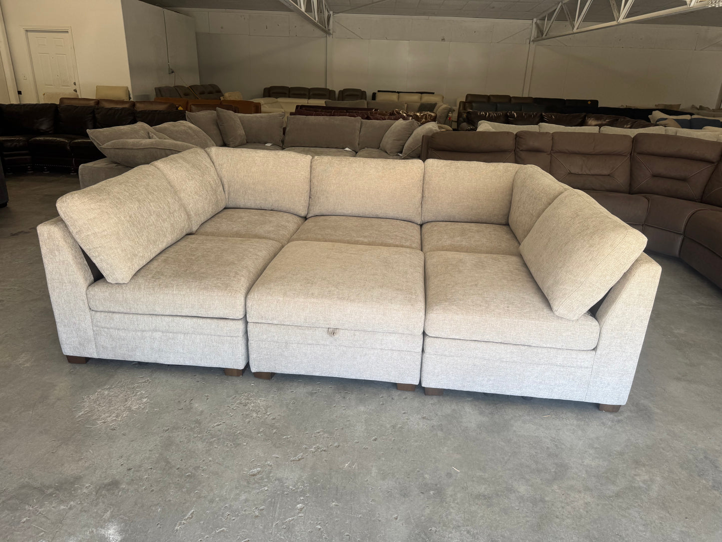 New Oatmeal 6 Piece Modular Sectional with Storage Ottoman