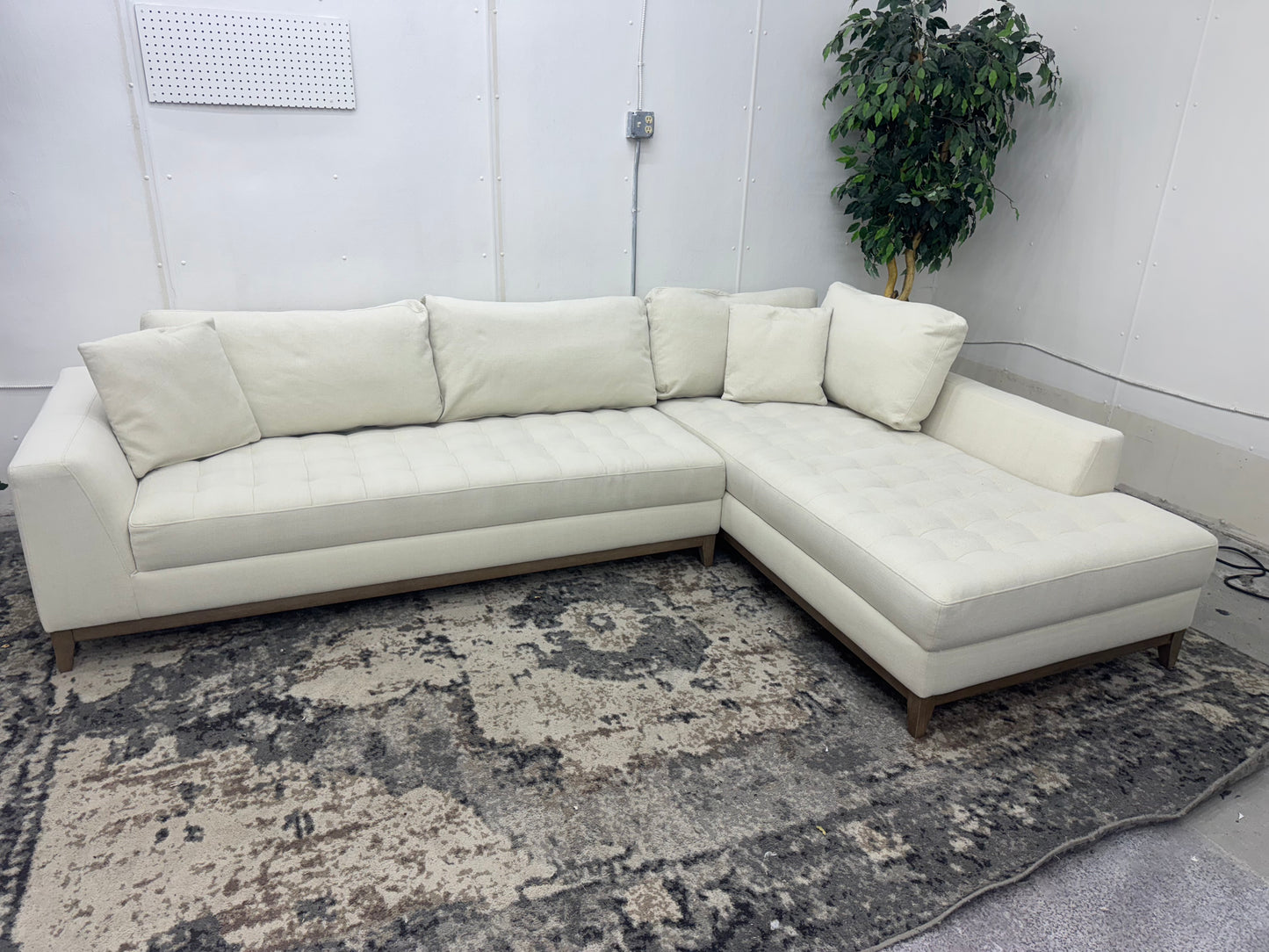 Beige Mid Century Modern Sectional with Chaise