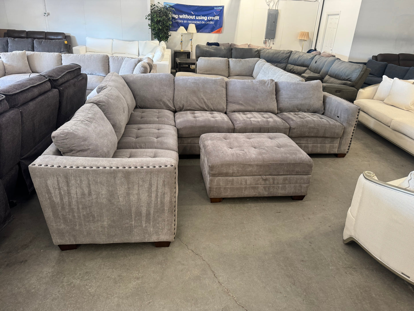 Gray L-Shaped Sectional with Storage Ottoman