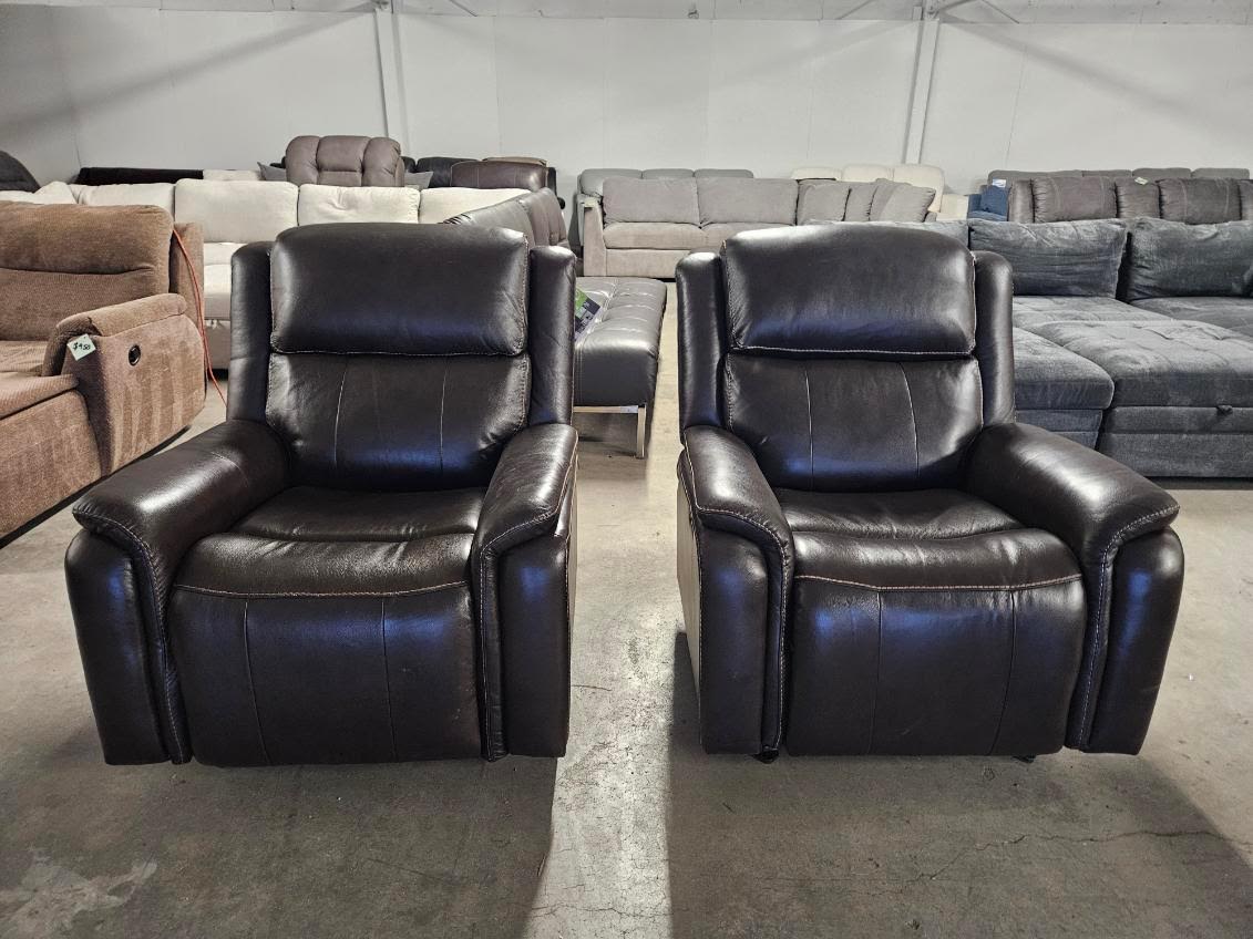 Barcalounger Bryson Dark Brown Leather Power Recliners (Pair)