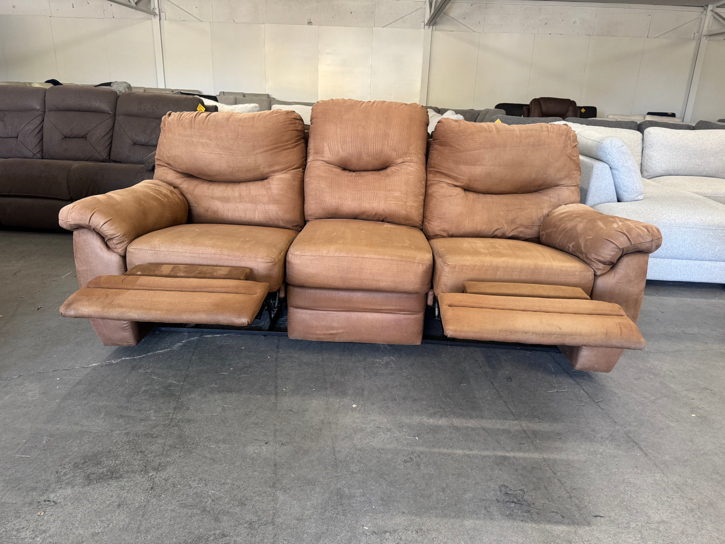 Reclining Couch - Brown Microfiber Manual Reclining Sofa – Same Day Delivery Available!