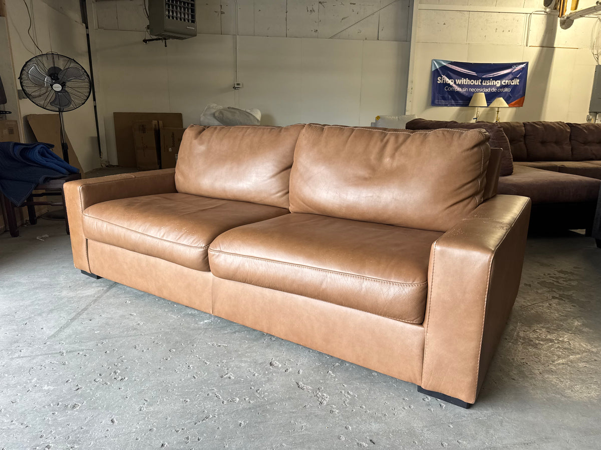 Camel Brown Leather Couch