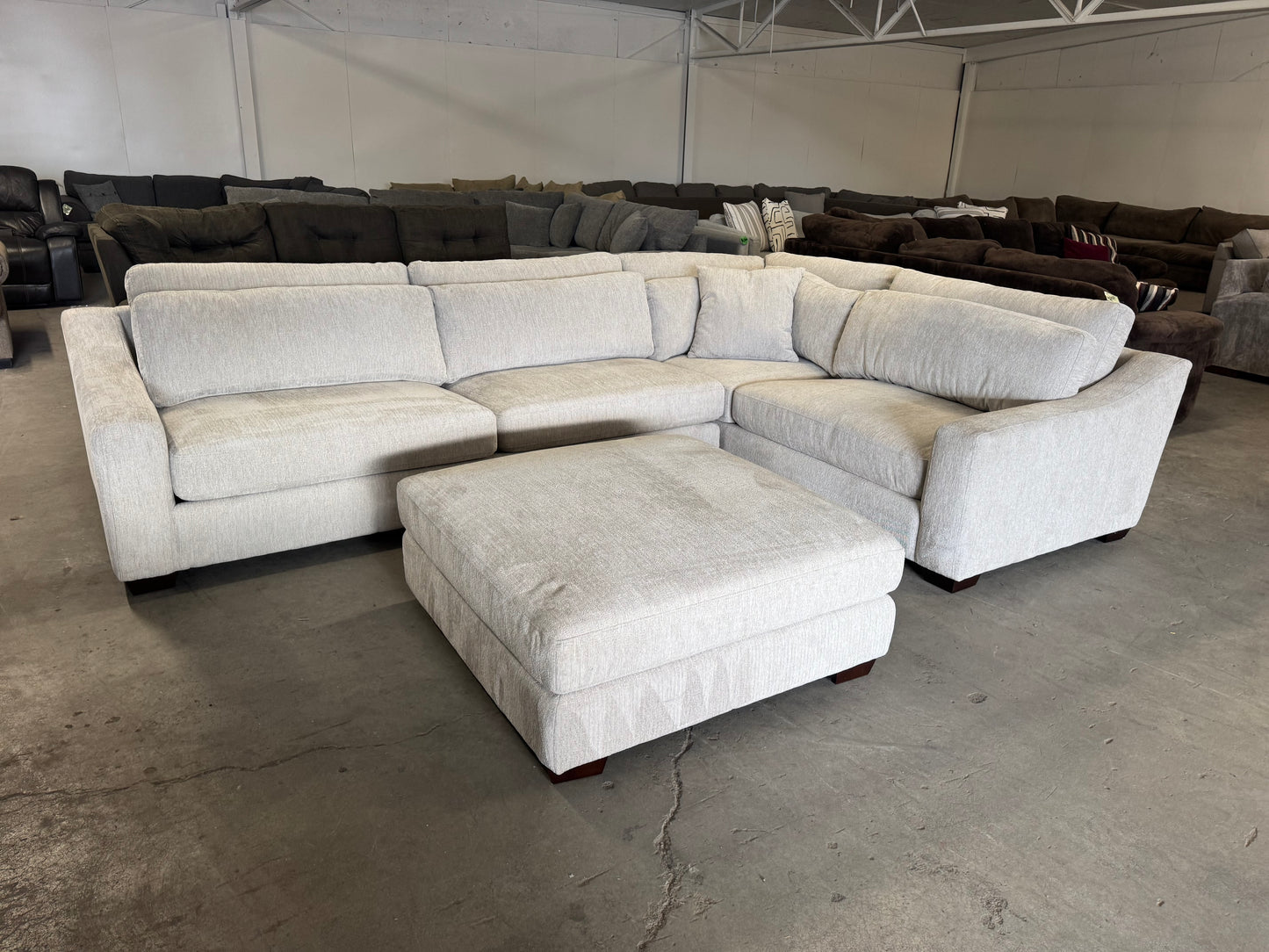 Brand New Beige L Shape Sectional with Ottoman