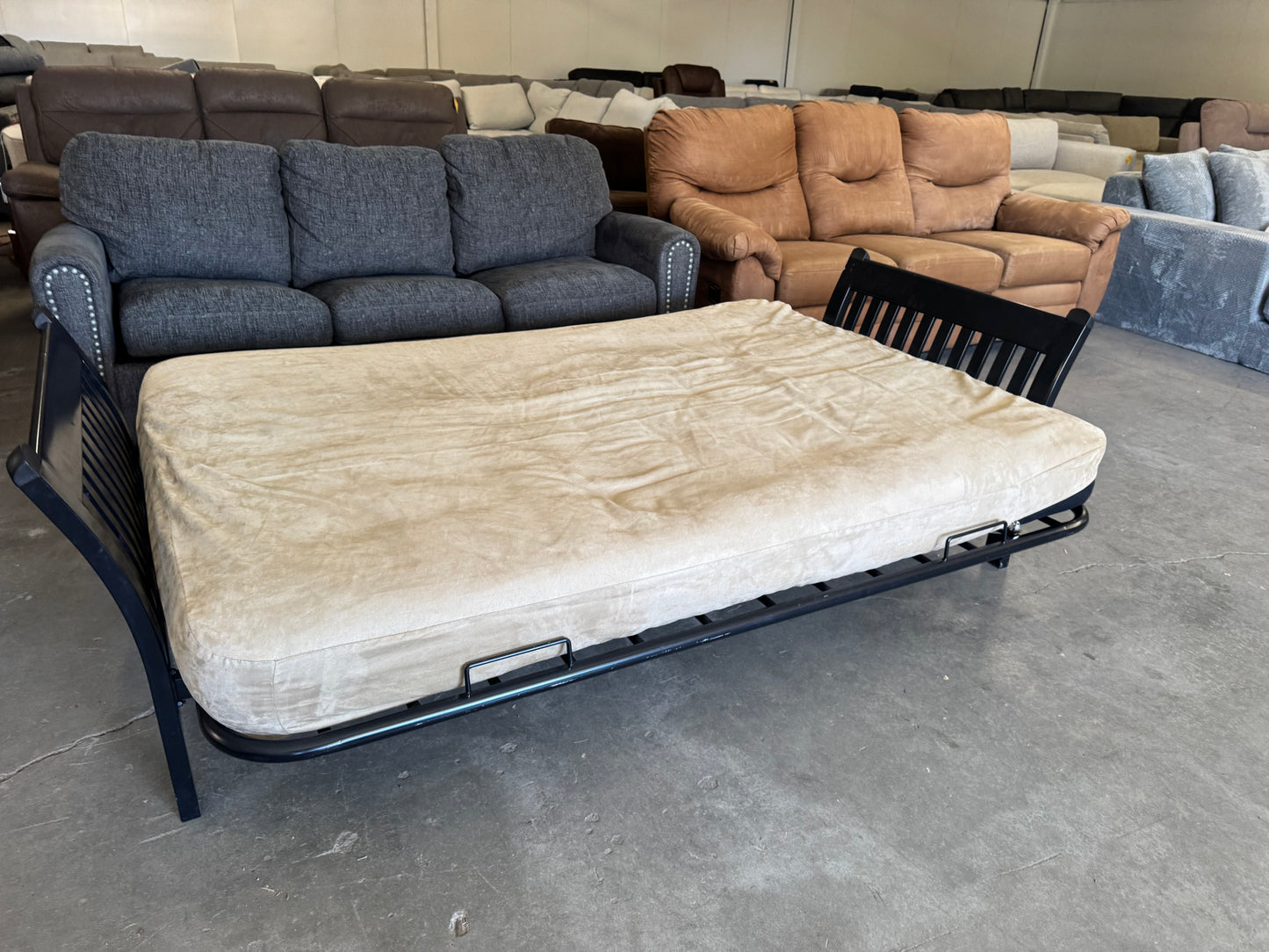 Beige Futon with Black Metal Frame