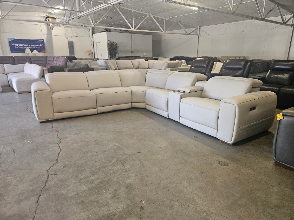 Like New Aiden & Ivy Karson White Leather Power Reclining Sectional