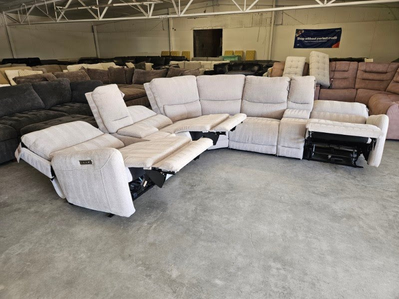 Light Gray Modular Fabric Power Reclining Sectional w/ Power Lumbar & Headrests
