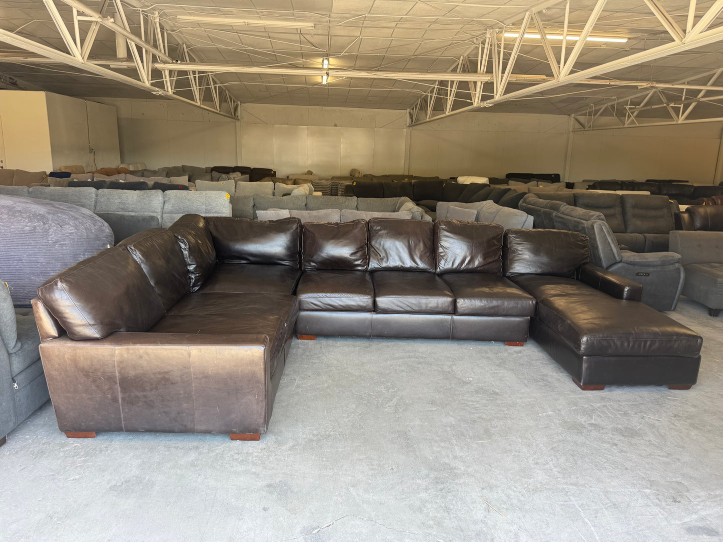 Huge Deep-Seated Brown Leather U-Shape Sectional