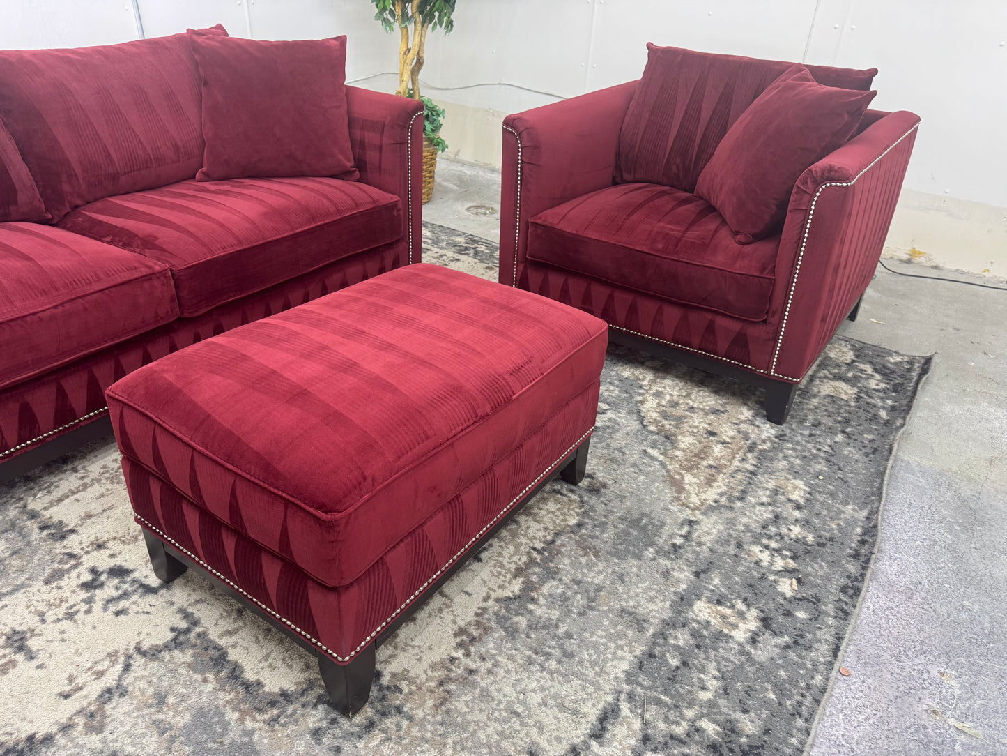 Red Velvet Couch, Armchair and Ottoman by Z Gallerie