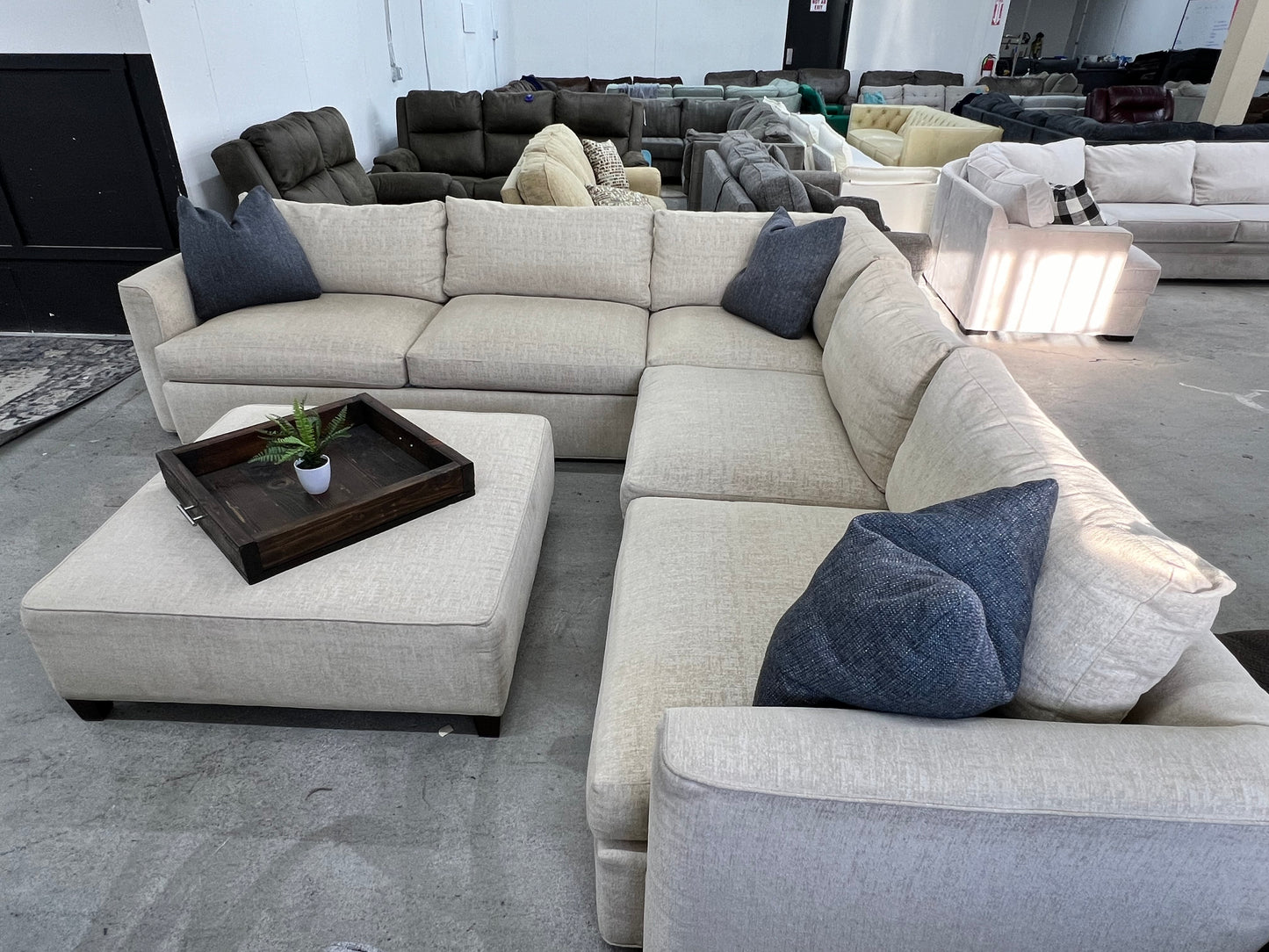 Gorgeous Large Beige Thomasville Sectional Couch and Ottoman