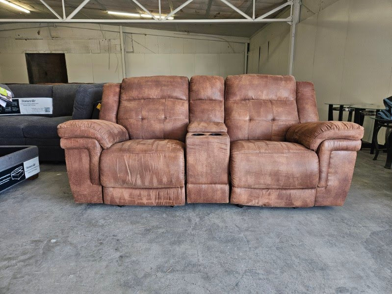 Reclining Loveseat - Brown Microfiber Dual Rocking Recliner