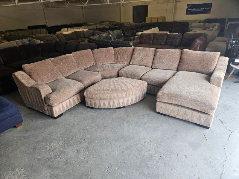 Huge Taupe Down-Filled U-Shaped Sectional with Ottoman m