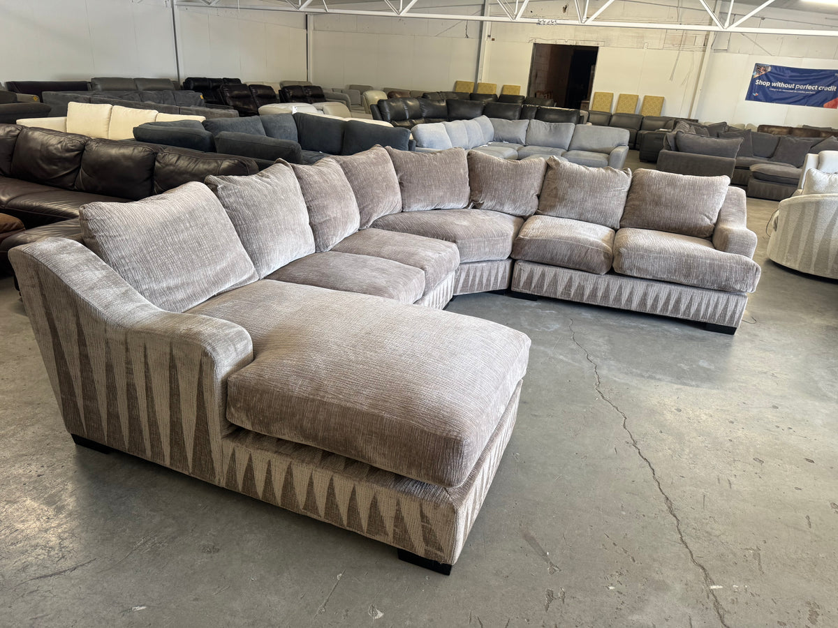 Huge Taupe Down-Filled U-Shaped Sectional with Chaise