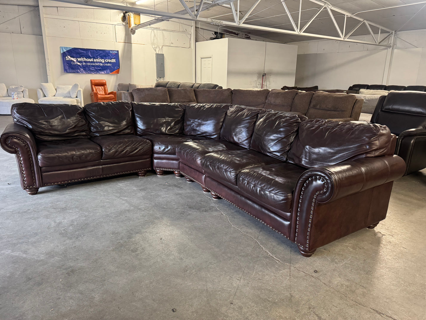 Brown Leather Modular L-Shaped Sofa (Reversible)