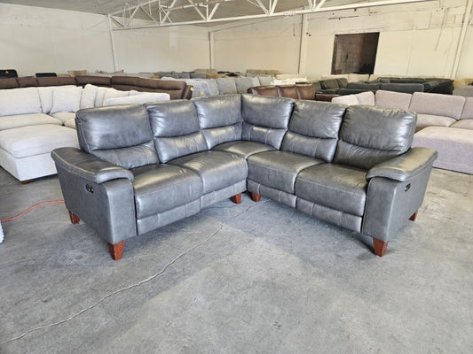 Gray Leather Corner Sectional with Dual Power Recliners