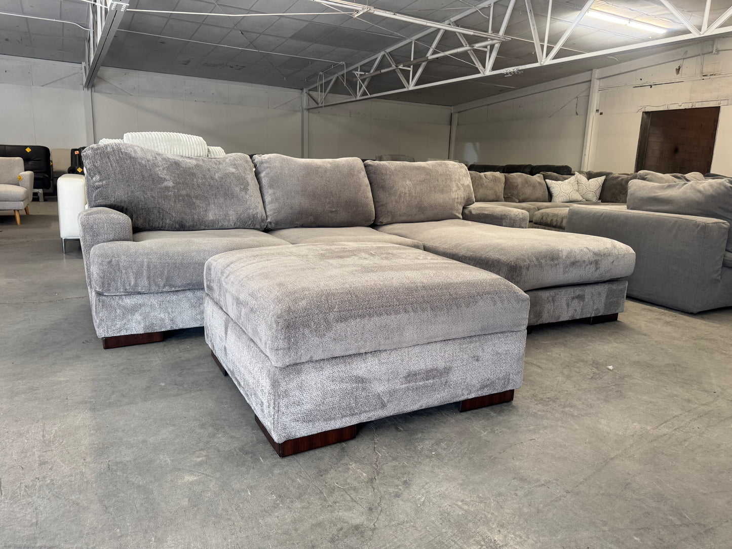 Plush Gray L-Shape Sectional with Storage Ottoman