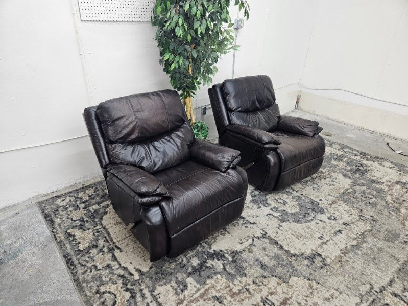 Matching Brown Leather Rocking Armchair Recliners (Set of 2)