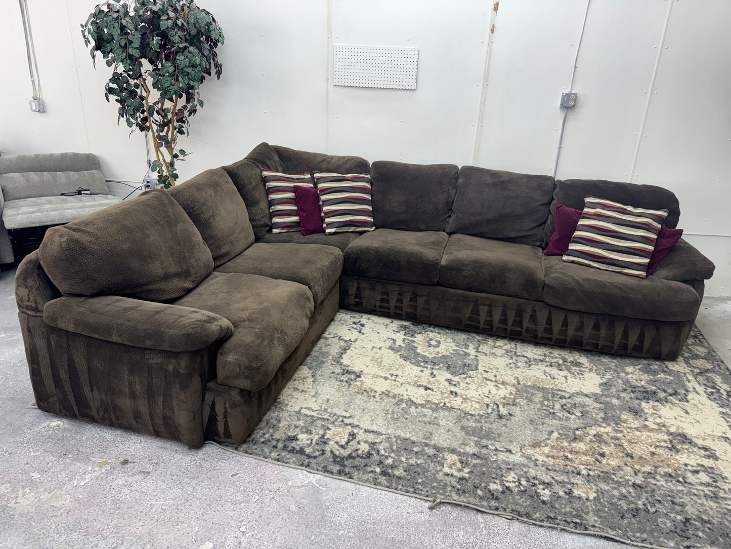 Plush Brown Down-Filled L Shape Sectional Couch
