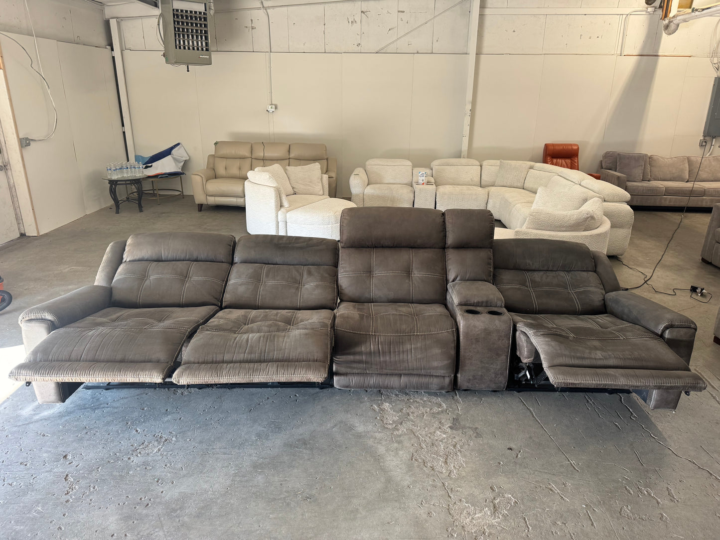 Gray 5-Piece Modular Sofa with 3 Recliners & Console