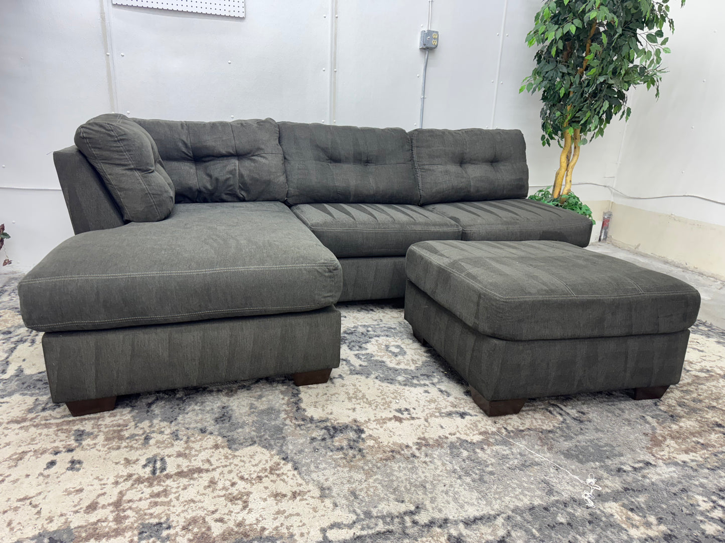 Sage Gray L Shape Sleeper Sectional with Ottoman