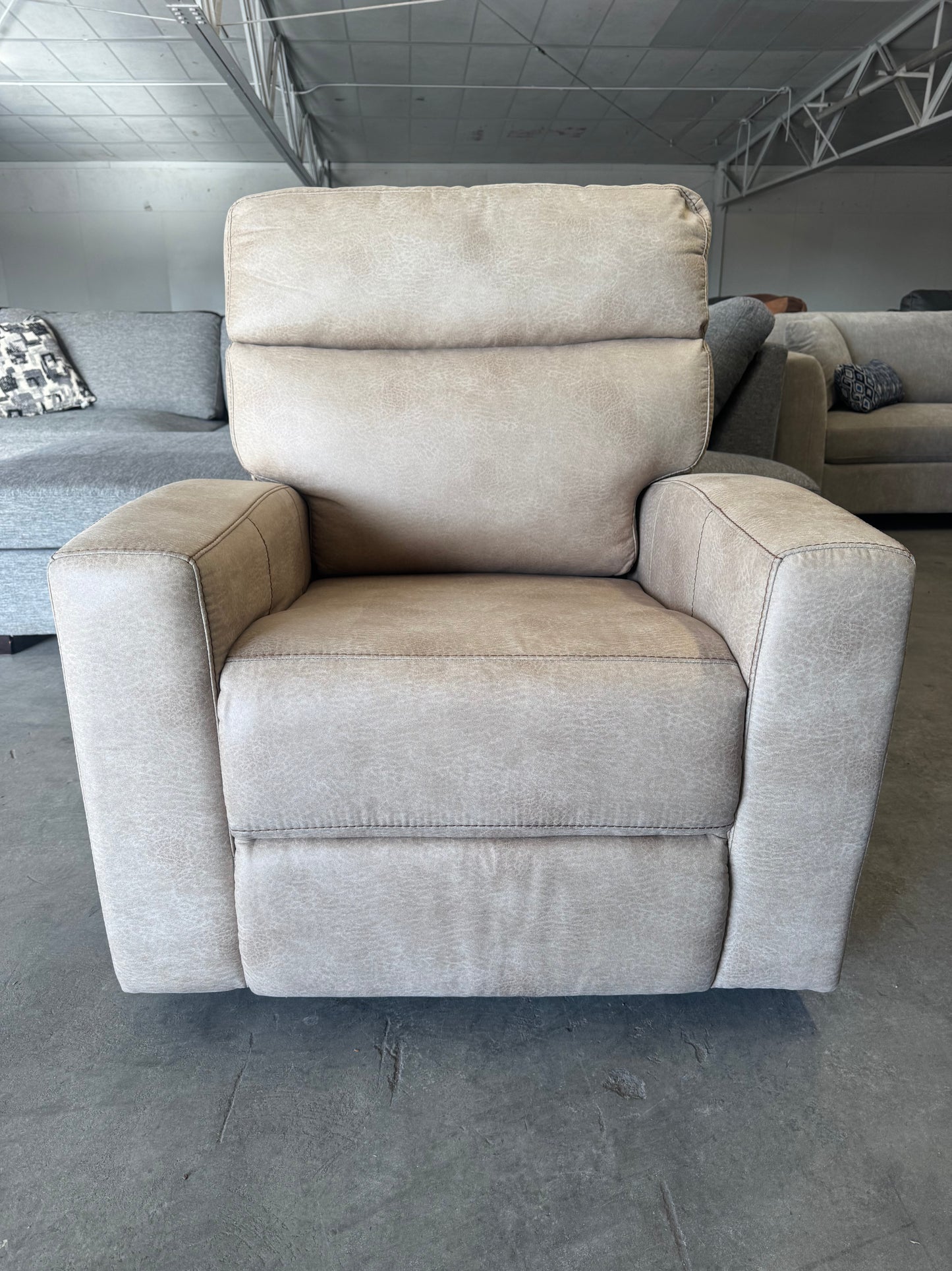 Beige Fabric Glider Recliner